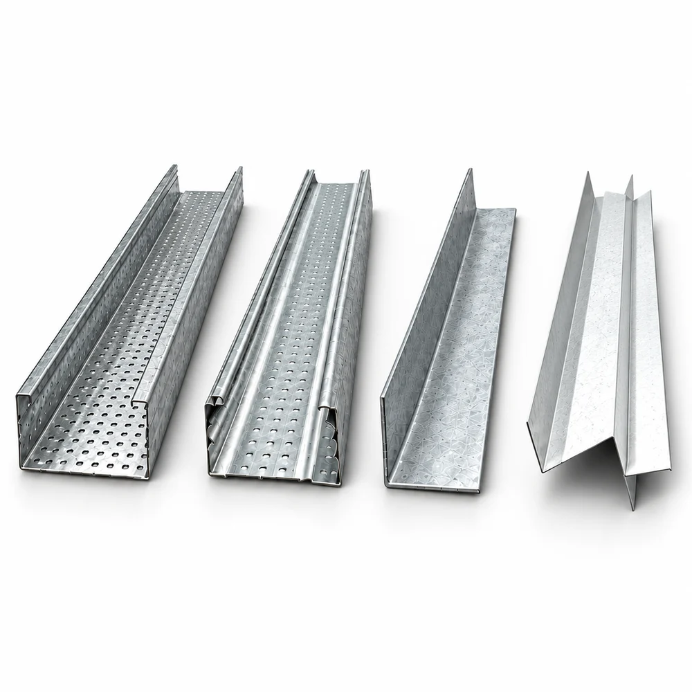 Canaletas, cantoneira e tabica em aço galvanizado para forro de drywall